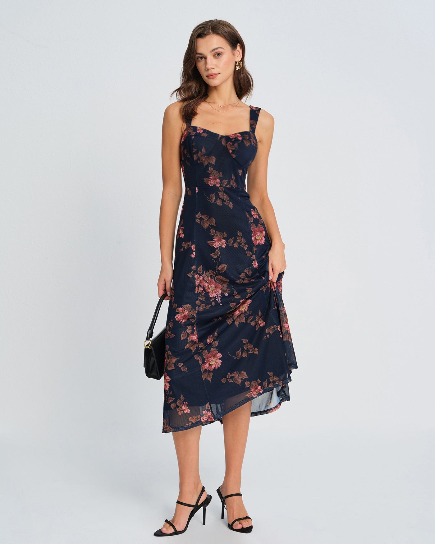 Blue Floral Slip Midi Dress
