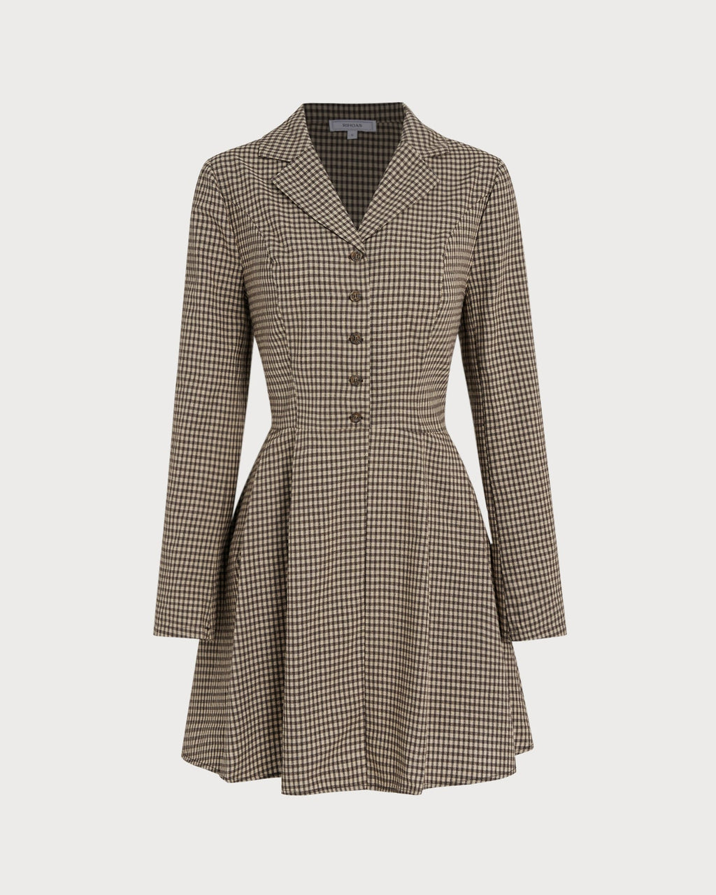 Brown Gingham Collar Cotton Mini Dress