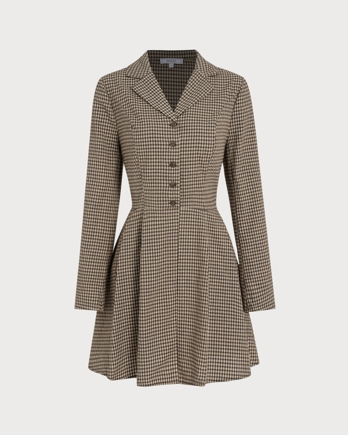 Brown Gingham Collar Cotton Mini Dress