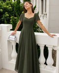 Green Sweetheart Neck Chiffon Maxi Dress