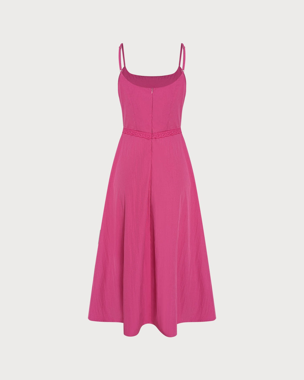 Pink Lace Pockets Slip Midi Dress