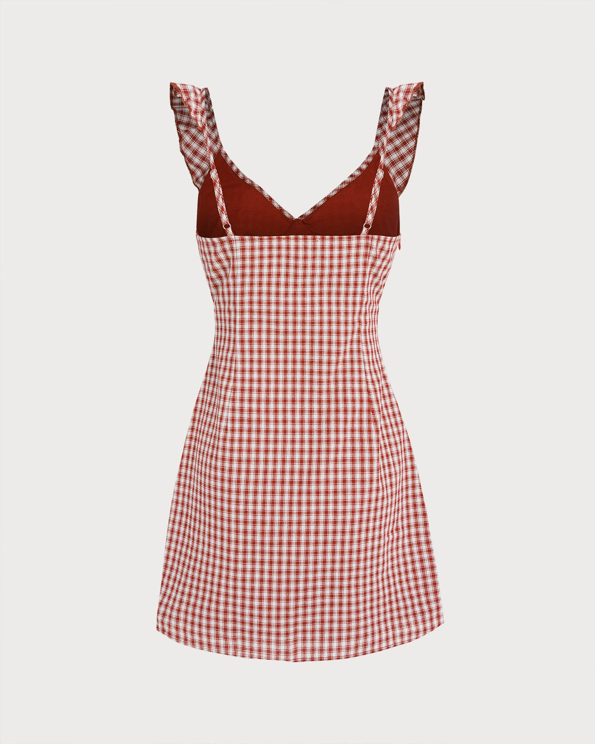 Red V Neck Plaid Slip Mini Dress